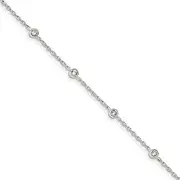 [JewelryWeb] 925 Sterling Silver Polished With CZ Cubic Zirconia Simulated Diamond W/1 Inch Ext. Anklet Measures 1mm Wide Jewelry Gifts for Women - 23 Centimeters