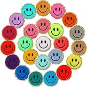Juinte 24 Pcs Smile Face Patch Iron on Patches 2 Inch Chenille Cute Preppy Happy Face Patches Glitter Heat Sequins Applique for Backpacks Hats Clothes Jackets Decorative DIY Craft