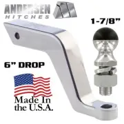 Andersen 6" Alumistinger Hitch Receiver Ball Mount Drop w/ 1-7/8" Hard Tow Ball
