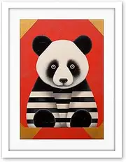 Artery8 Panda with Stripes Fun Kids Bedroom Baby Nursery Bright Bold Artwork Red Black White Artwork Framed Wall Art Print 18X24 Inch