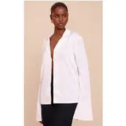 White Satin Hook And Eye Detail Oversized Shirt, White