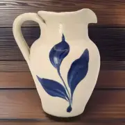 Williamsburg Pottery Pitcher Blue Salt Glaze Stoneware Blue Leafs