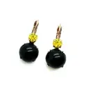 Mariana Earrings Simply Elegant Onyx Mineral & Jonquil Austrian Crystals My T...