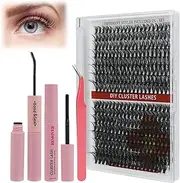 DIY Lash Extensions Kit, 9-16MM Individual Lashes Extensions with Clusters Lash Glue Remover, Eyelash Tweezers and Bond for Eyelash Extensions Beginners (30D+40D)