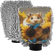 XYMZR Absorbent Microfiber Car Wash Mitt Hamster Sunflower Cute, Funny Cute Anime Scratch Free for Cars Cleaning, Home Cleaning Mitts, 2 Pack, 10.24” L x 7.09” W
