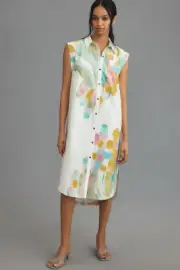 By Anthropologie The Lillian Cap-Sleeve Button-Front Midi Dress 2X new nwt
