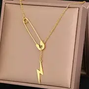 [SHMAZ] Stainless Steel Necklaces Paperclip Punk Lightning Pendants Chains Choker Necklace For Women Gifts
