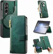 [RUNGOS] for Samsung Z Fold 4 Case MagSafe, with Detachable Magnetic Wallet (Zipper Large Storage & 3 Card Holder, RFID Blocking, Phone Stand) 12Ft Shockproof for Samsung Galaxy Z Fold 4 Case Wallet
