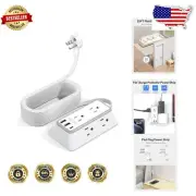 Mountable 9-in-1 Power Strip with Flat Plug and 6 Outlets for Organized Spaces