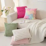 45*45cm Fluffy Striped Decorative Throw Plush Cushion Cover Pillow Cover Pillow Case for Sofa Couch Bed Chair Living Room Bedroom