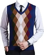 [Generic] Slim Fit Plaid Vest Sweaters for Men Casual Wool Blend Sleeveless Sweater Classic Argyle Pullover Knitted Vests