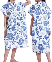 Microfiber Beach Towel Zipper Style Large Bathrobe 110cm x 75cm (Suitable for Height 155-158cm), Oversized Hooded Design Pool Towel, Windproof, Water Absorbent, Quick Dry (Conch Starfish)