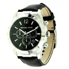NEW-MICHAEL KORS LAYTON SILVER TONE,BLACK LEATHER BAND,CHRONO WATCH MK8215