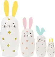DEARMAMY Bunnies Nesting Doll: 4-Layers Wooden Stacking Dolls - Pastel Colored for Easter Party Home Decoration Boys Girls, 18X6.5cm
