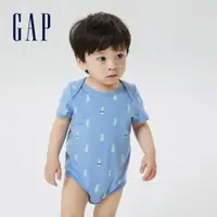 在飛比找蝦皮商城優惠-Gap 嬰兒裝 Logo純棉印花短袖包屁衣 布萊納系列-藍色