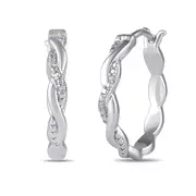 Diamond Set Plait Hoop Earrings in Sterling Silver