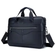 Men Genuine Leather Shoulder Bag Business Travel Crossbody Messenger Handbag Briefcase BLACK COLOR