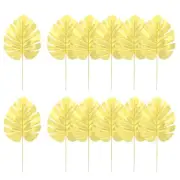14" Gold Palm Leaves 24pcs Artificial Palm Leaves Faux Palm Fronds, Style 2