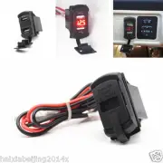 Car Red LED 2-USB Power Marine Boat Adapter Jack Socket Charger 12-24V Voltmeter