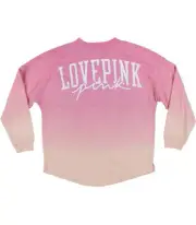 Vs Victorias Secret Pink Varsity Crew Sweater Jacket Top Peached Neon Dip Dye L