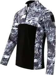 [Snullo] Men's Tactical Combat Shirt Slim Fit 1/4 Zip Camouflage Long Sleeve Military Top with Arm Pockets