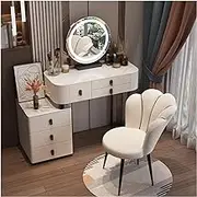 Dressing Table Modern White Vanity Table, Vanity Desk with LDE Mirror and Bedside Table, Dressing Table for Girls and Women Makeup Table/Vanity Table (Color : White Back Chair, Size : 80cm)