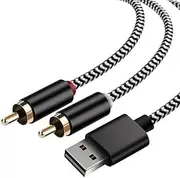 USB to 2 Male RCA Audio Aux Cable for PC Stereo Y Splitter Cord Jack Adapter Compatible with USB A Laptop, Linux,Windows, Desktops and More Device for Amplifiers, Home Theater, Speaker (6.6Feet)