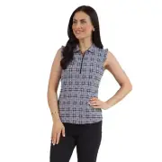 Ibkul Womens Pricilla Print Sleeveless Polo 44970 White/Black - New
