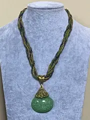 Multi strand glass seed bead Multi green Bohemia style pendant necklace