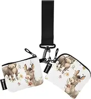 [Caihoyu] Cute Donkey White_11509_1 Women's Wallets Card Cases Small Portable Change Purse Key Holder with Keychain for Women Men 2 Pcs, Multicolor, 4.13"(L) x 3.5"(W), Travel Accessory