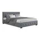 Queen Size Upholstered Fabric Bed Frame Gas Lift Storage Tufted Headboard Grey