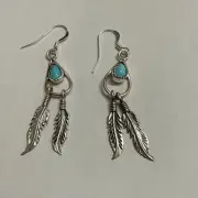 HSN Chaco Canyon Sleeping Beauty Turquoise Feather Dangle Earrings