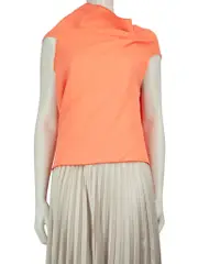 Orange Wool Pleated Shoulder Top