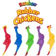 Archie McPhee Rainbow Rubber Chickens - 5 PIECE SET - NEW