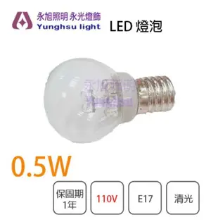 〖大海〗 國民燈泡 圓型燈泡 小夜燈 LED 0.5W 9顆燈珠 110V E17 LED燈泡 清光〖永光照明〗2C6-DH-A1001-LED