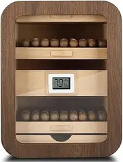 [ZyKnaurral] Cigar Humidors, Cedar Wood Humidor with Digital Hygrometer, Drawers, Humidifiers and Gold-Plated Hardwares. Cigar humidor Cabinet for Men Husband Father, 110 Cigars Capacity,A