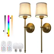 Set of 2 Dimmable Battery Operated Wall Light Sconce Wireless Rechargeable Lamp