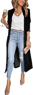 [Arssm] Women's Long Velvet Cardigan Jacket Lapel Collar Open Front Cardigan Sweater