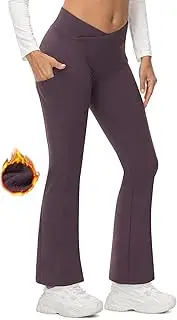 [TBMPOY] Women's Flare Fleece Lined Hiking Pants Crossover Bootcut Winter Warm Thermal Outdoor