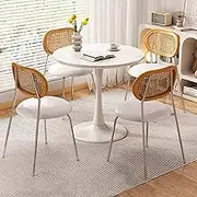 WTIWJY Office Table and Chair Set for 4 Pieces, Office Meeting Table Small Meeting Coffee Table Kitchen Bar Balcony Bedroom Library Billiard Hall Office(White,60cm/23.6inch)