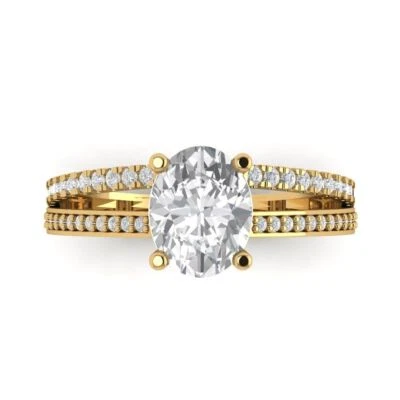 2.32Ct Oval Cut White Sapphire Solid Gold Engagement Promise Statement Ring