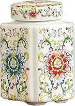 Tea caddy tin Tea Caddy Enamel Color Small Four-square Ceramic Tea Canister Sealing Canister Tea Storage Storage Tea Box Portable Creative Ornaments Tea Canister (B)(Color:B)