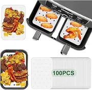 CANAANIN Air Fryer Liners Disposable for Ninja DZ201/DZ401/DZ550 Foodi 8 qt 2 Basket Parchment Paper for Baking, Nonstick Perforated Air Fryer Accessories Baking Papers (8.1x5.1 White)