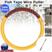 50M 6mm Cable Wire Puller Conduit Snake Fish Tape Cable Rodder Tested 700KG