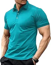 [VgueElegc] Slim Breathable Knit Button Top Short Sleeve Fitness Muscle T Shirt Workout Casual Gym Tee Shirts, Light Blue, Large