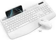 Keyboard Mouse Set Wireless, Ergonomic Full Size Keyboard with Wrist Rest, Phone Holder, Sleep Mode, Quiet 2.4 GHz Wireless Keyboard and Mouse for Windows, Computer, Laptop, PC - White