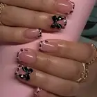 24 Pcs Leopard Print False Nail Valentines Day Press On Nail Bows Acrylic Nail