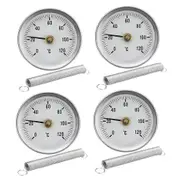 4PCS Pipe Spring Clip-on Thermometer 63MM 0-120 Aluminium Temperature Gauge for Hot Water, Hvac. Heating, Oil Tanks silver