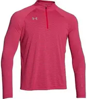 Under Armour Men's Stripe Tech 1/4 Zip Pullover LONG SLEEVE, RED, L