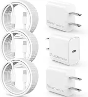 Charger 3/6/10 Ft with 20w USB C Charger Block (White, 3FT)